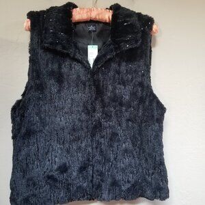 Studio S Zig Zag Sequins Faux Fur Vest